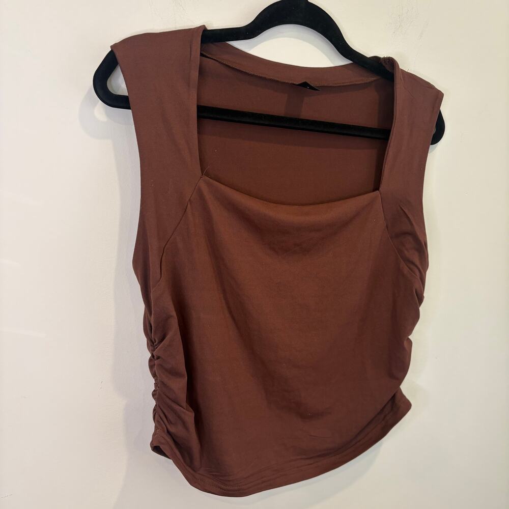 SHEIN Curve 1XL Brown Ruched Crop Tank Top
